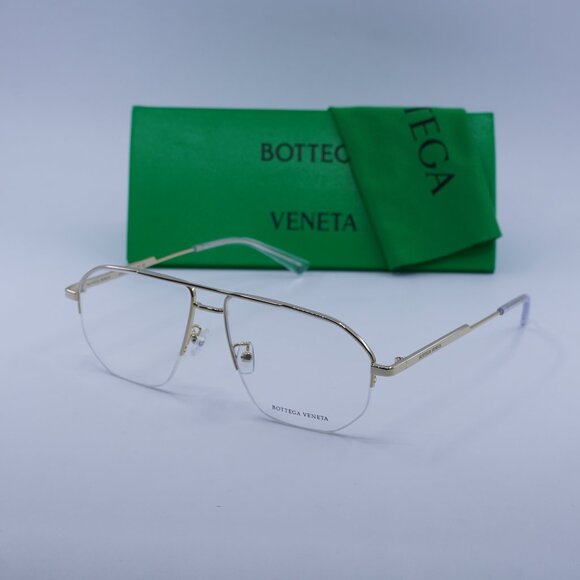 Bottega Veneta BV1109O 002 Aviator Eyeglasses – Gold 57mm - Picture 1 of 10